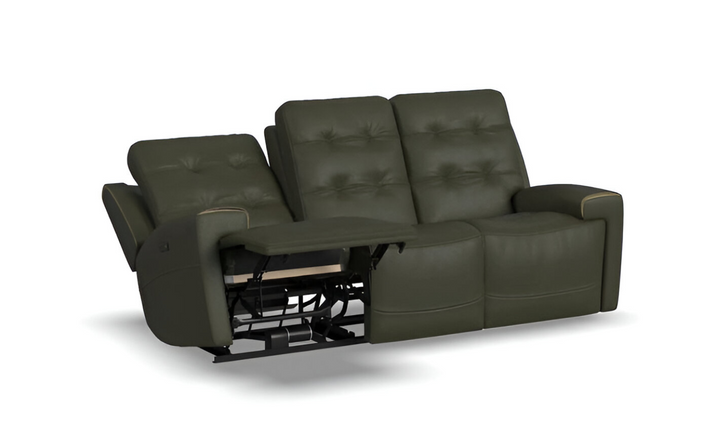 Flexsteel Iris 3-Seater Leather Tufted Power Reclining Sofa in Dark Gray-jenniferfurniture