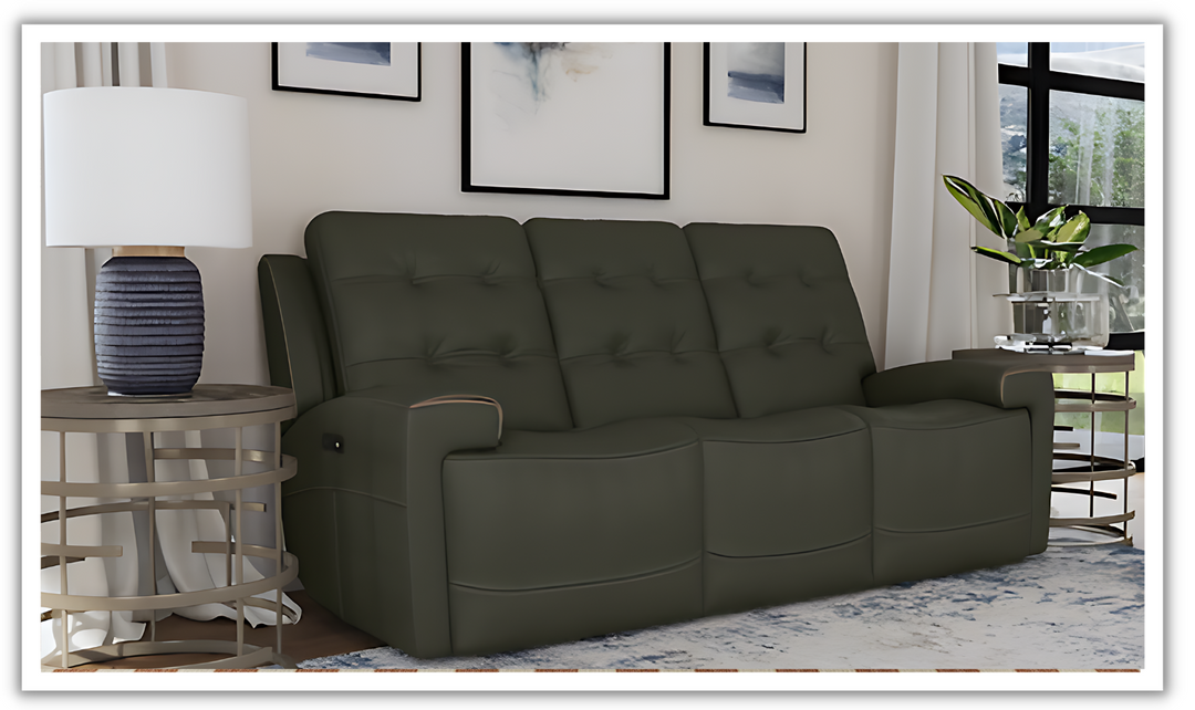 Flexsteel Iris 3-Seater Leather Tufted Power Reclining Sofa in Dark Gray-jenniferfurniture