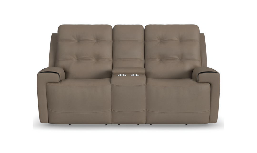 Flexsteel Iris Brown Leather Power Reclining Loveseat With Console-jenniferfurniture