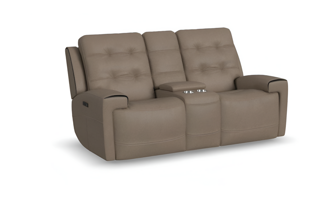 Flexsteel Iris Brown Leather Power Reclining Loveseat With Console-jenniferfurniture