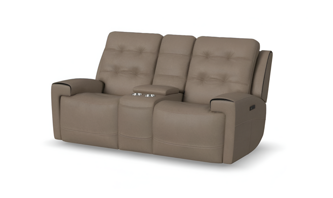 Flexsteel Iris Brown Leather Power Reclining Loveseat With Console-jenniferfurniture