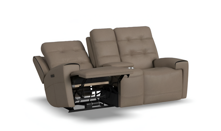 Flexsteel Iris Brown Leather Power Reclining Loveseat With Console-jenniferfurniture