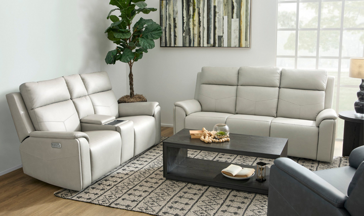 Flexsteel Vernon Dove Grey Fabric Power Reclining Sofa with Power Headrests-jennifer furniture