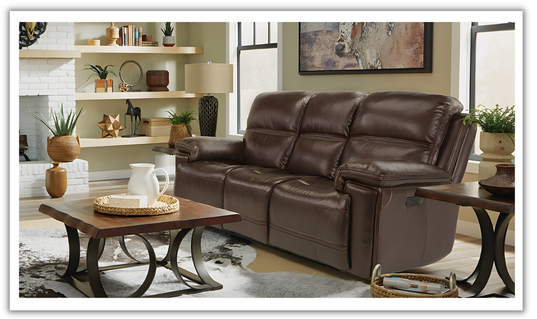 Flexsteel Fenwick Leather Living Room Set In Brown- jennifer furniture