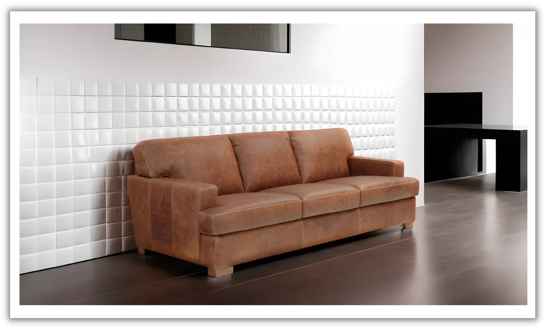Franco 3-Seater Brown Leather Sofa with T-Type cushions- jennifer furniture