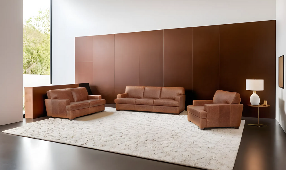 Franco 3-Seater Brown Leather Sofa with T-Type cushions- jennifer furniture