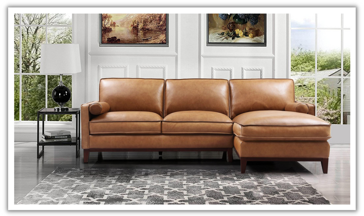 Gio Italia Harper 3-Seater Tan Leather Sectional Chaise-jenniferfurniture.com