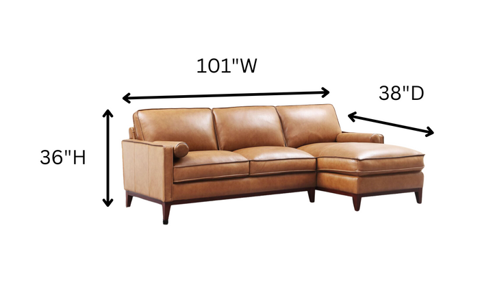 Gio Italia Harper 3-Seater Tan Leather Sectional Chaise