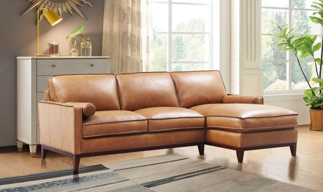 Gio Italia Harper 3-Seater Tan Leather Sectional Chaise-jenniferfurniture.com