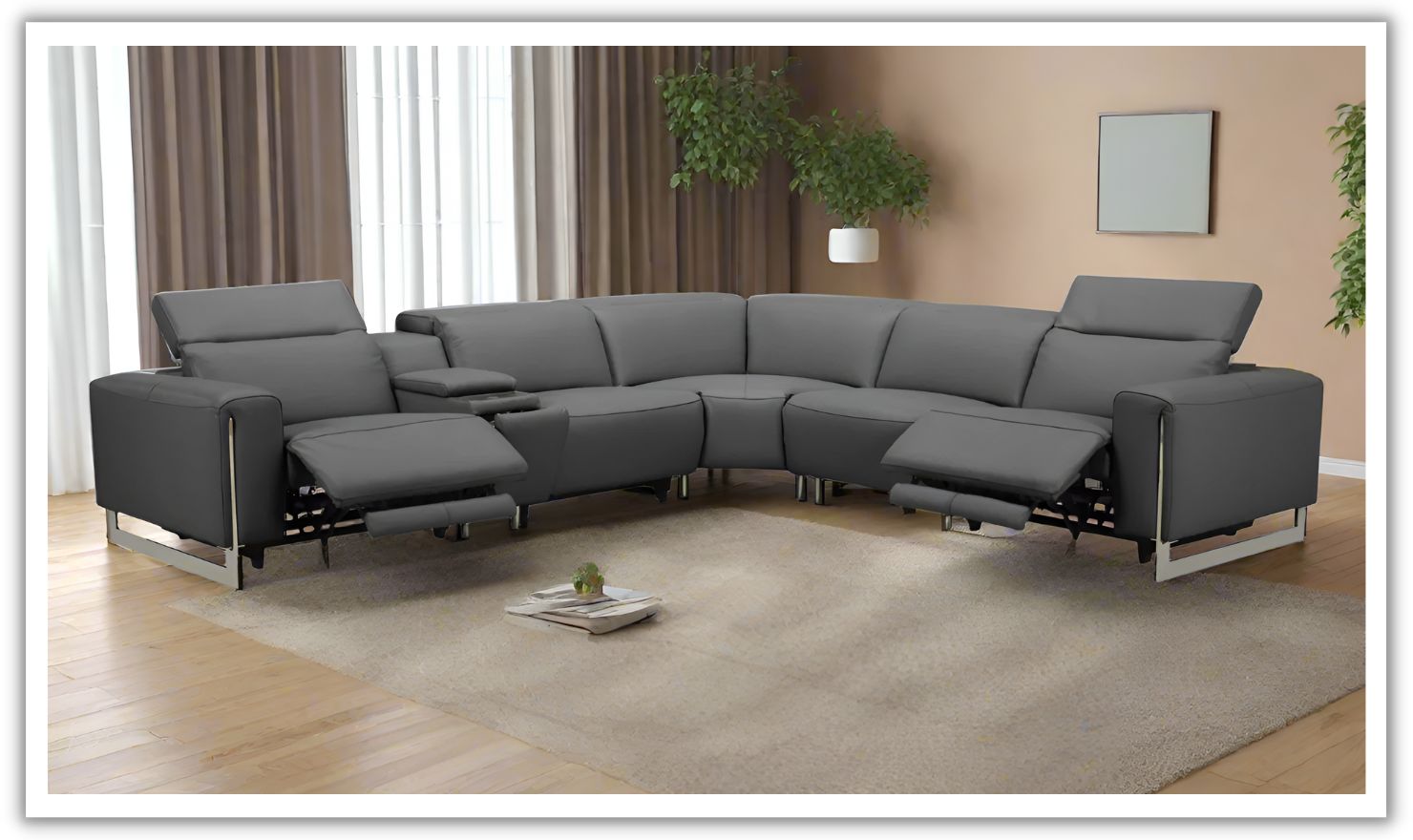 Gio Italia Latitude Hudson 6PC Leather Power Recliner Sectional Sofa