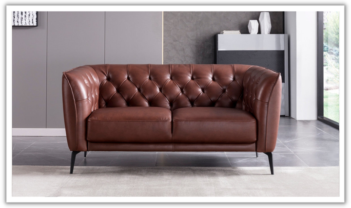 Gio Italia Signiya Classic Leather Tufted Back Loveseat with Cushion Arms