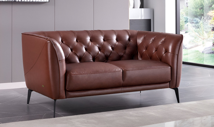 Gio Italia Signiya Classic Leather Tufted Back Loveseat with Cushion Arms