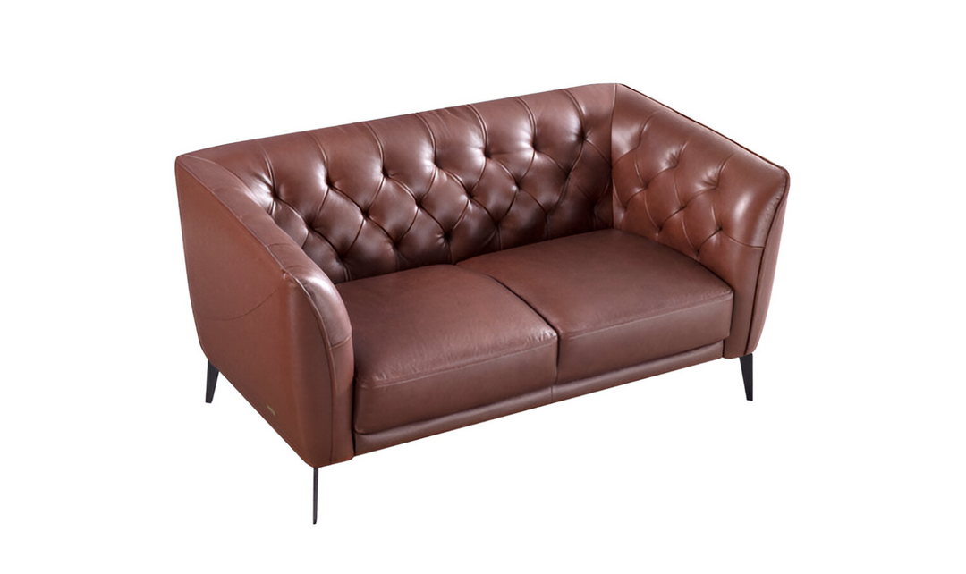 Gio Italia Signiya Classic Leather Tufted Back Loveseat with Cushion Arms