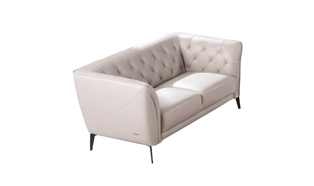 Gio Italia Signiya Classic Leather Tufted Back Loveseat with Cushion Arms