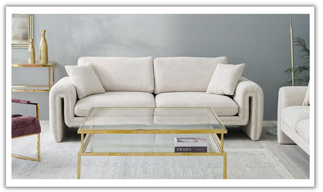 Gio Italia Tondo 2-Seater Stationary Fabric Sofa in Beige-jennifer furniture