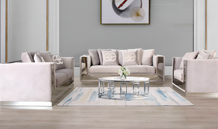 Gio Italia William 2-Piece Fabric Living Room Set in Beige (Sofa + Loveseat)