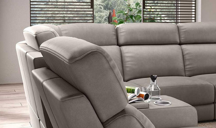 Giulivo L-shaped Dove Leather Sectional with Recliner