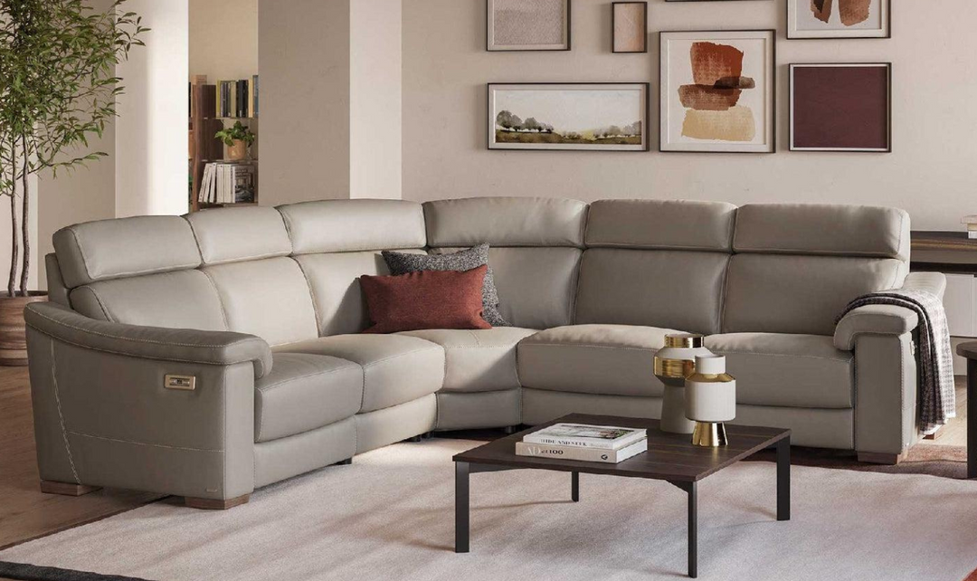 Giulivo L-shaped Dove Leather Sectional with Recliner