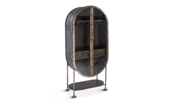 HTD Bowery Oval Iron Bar Cabinet with Glass Doors-Jennifer Furniture