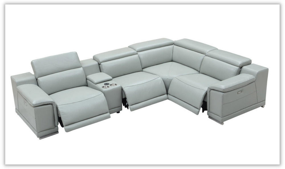 Hartley Power Motion Leather Sectional Sofa in Light Gray with Storage