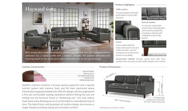 Hayward 2-Seater Loveseat Sofa In Gray-Jennifer Furniture