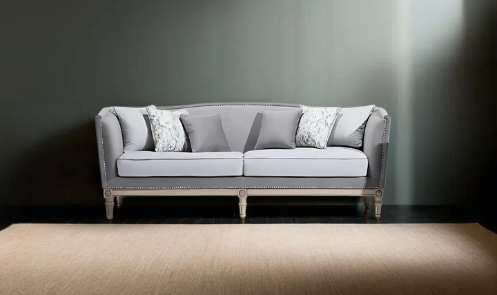 Gio Italia Helios 3-Seater Gray Fabric Sofa with Nailhead Finish