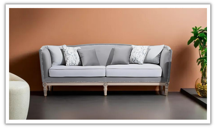 Gio Italia Helios 3-Seater Gray Fabric Sofa with Nailhead Finish