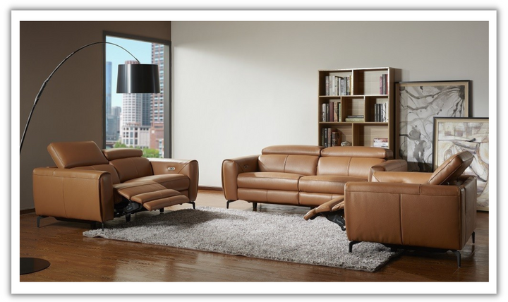 Jennifer Italia Azur Leather Power Reclining Living Room Set (Sofa + Loveseat + Chair)