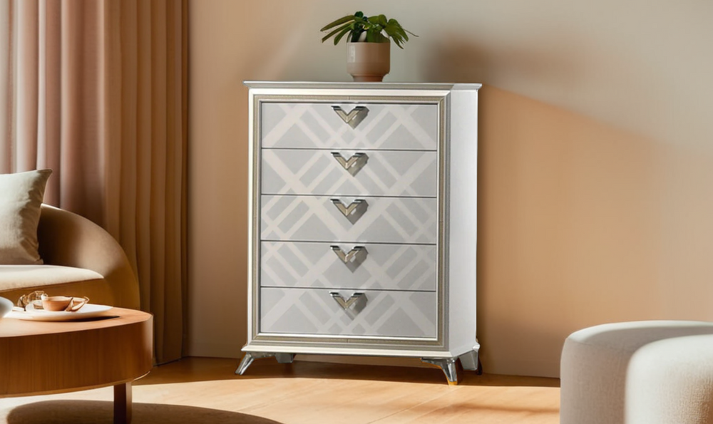 Jennifer Italia Brickfield Rectangular 5-drawers Wooden Chest in Light Gray