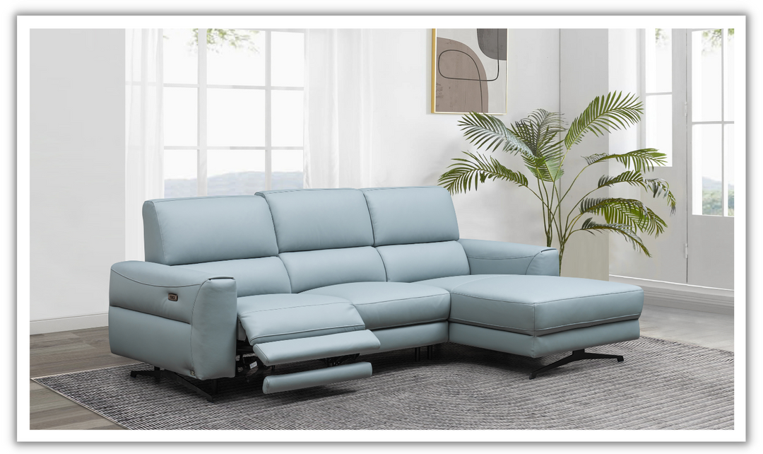 Klaussner Milano 3-Seater Blue Power Recliner Sectional Sofa with Adjustable Footrest