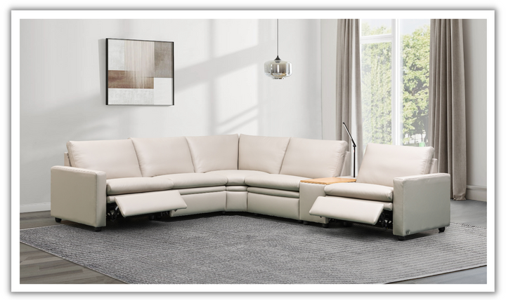 Klaussner Leonardo 6 Piece Beige Leather Power Reclining Sectional Sofa