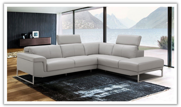 Jennifer Italia Cinephile 3-Seater Leather Chaise Sectional in Light Gray-jenniferfurniture.com