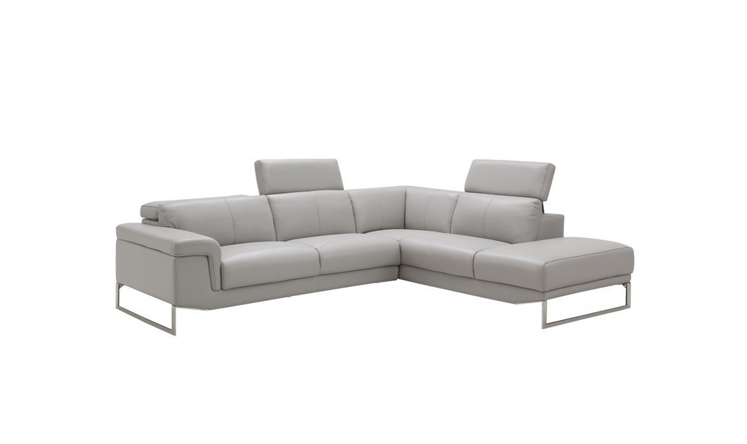 Jennifer Italia Cinephile 3-Seater Leather Chaise Sectional in Light Gray