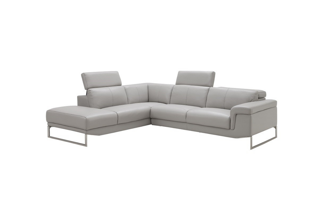 Jennifer Italia Cinephile 3-Seater Leather Chaise Sectional in Light Gray