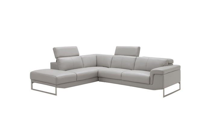 Jennifer Italia Cinephile 3-Seater Leather Chaise Sectional in Light Gray