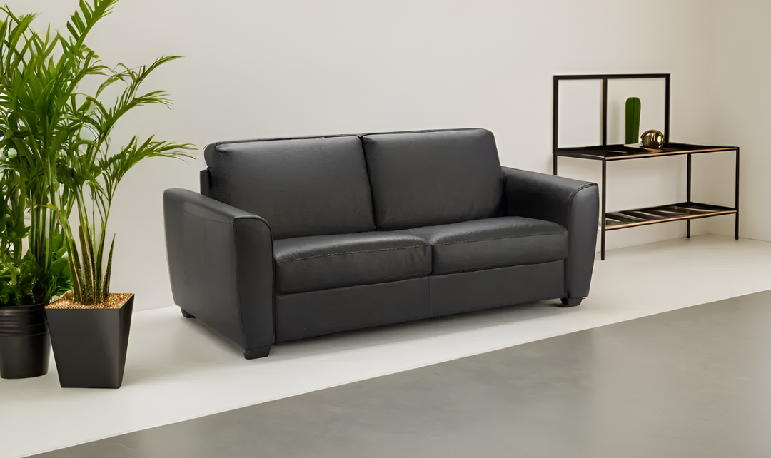 Jennifer Italia Elora 2-Seater Black Leather Sleeper Sofa with Memory Foam Mattress