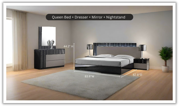 Jennifer Italia Rondo Platform Bedroom Set in Gray Lacquer Finish