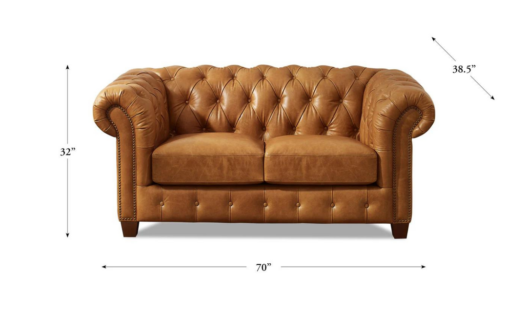 Kingston 2-Seater Waxy Pull-up Leather Loveseat With Button Tufted Seats