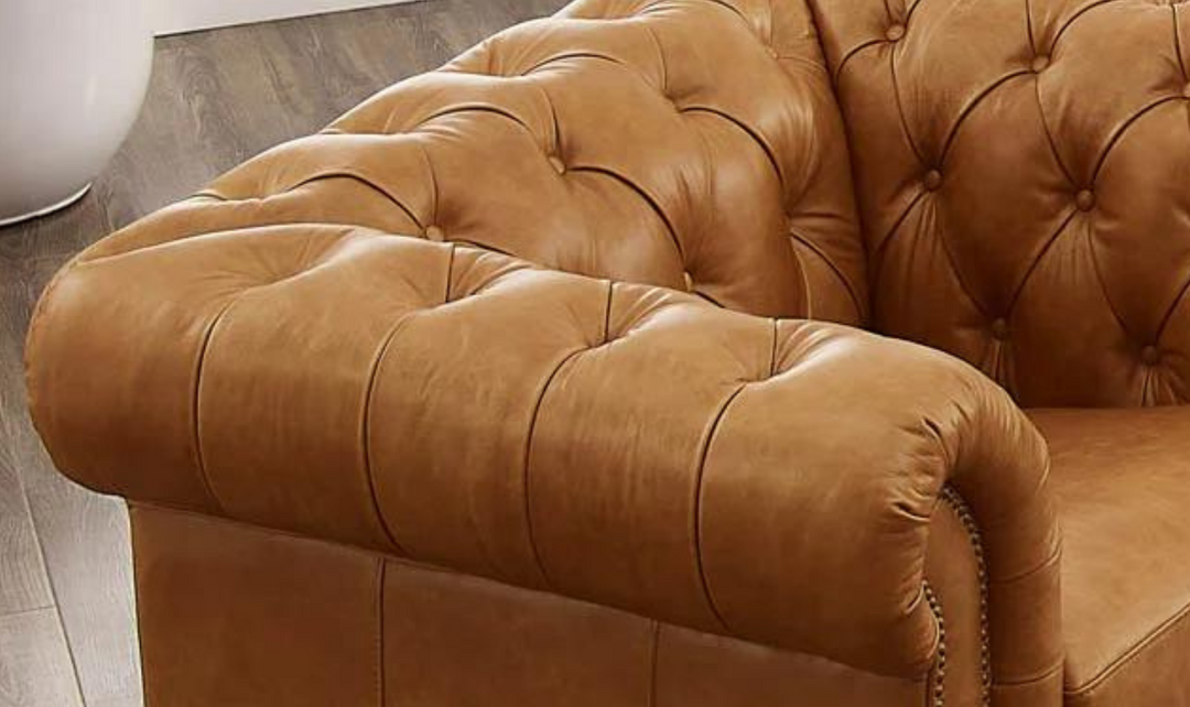 Kingston Waxy Pull-up Leather Chair With Button Tufted Seats