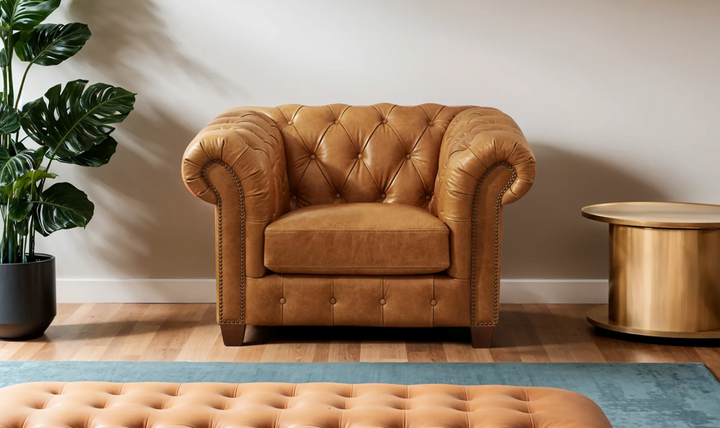 Kingston Waxy Pull-up Leather Chair With Button Tufted Seats