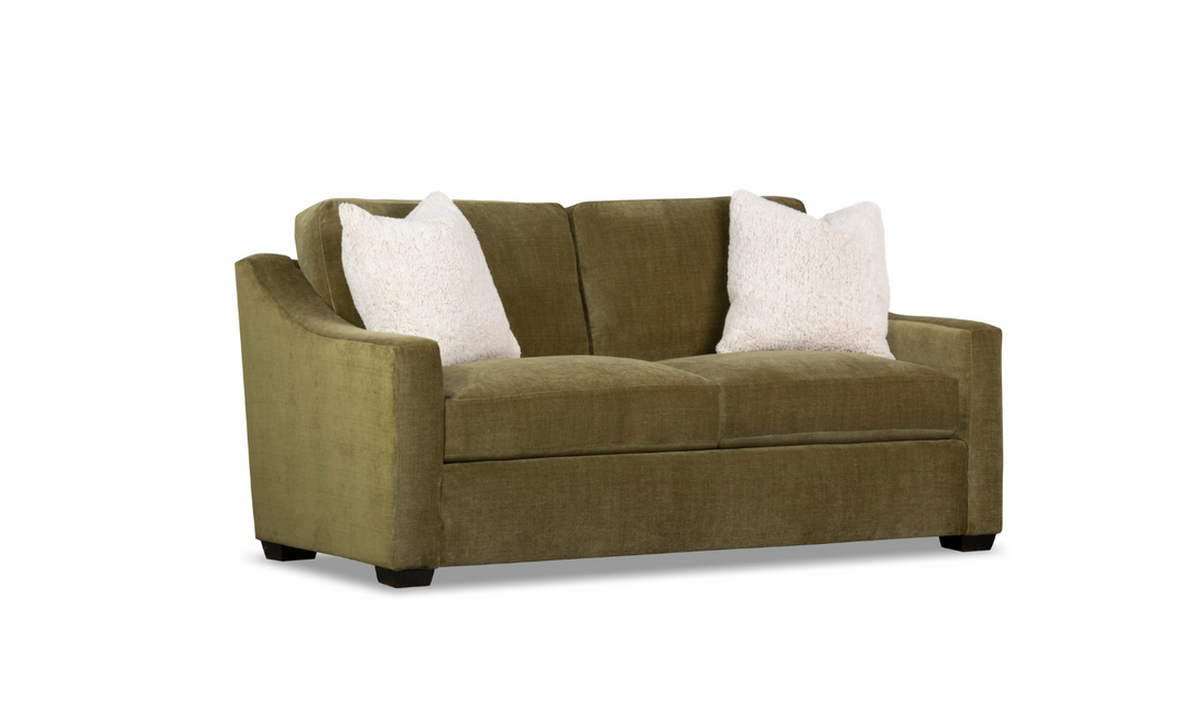 Klaussner Karson Fabric Sofa with Slope Arms in Olive Green