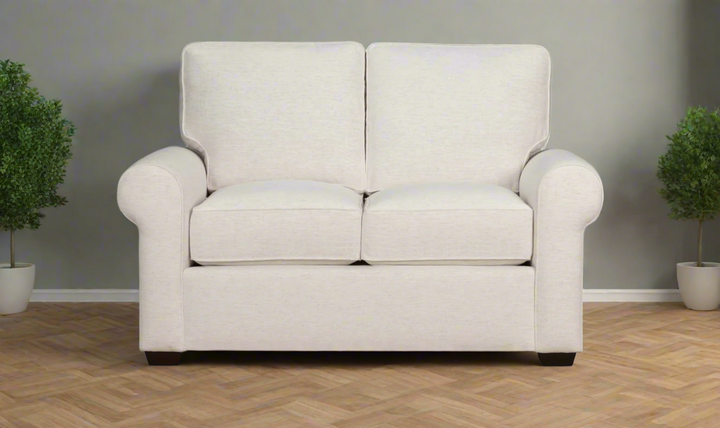 Klaussner Kate Modern Fabric White Loveseat with Track Arms