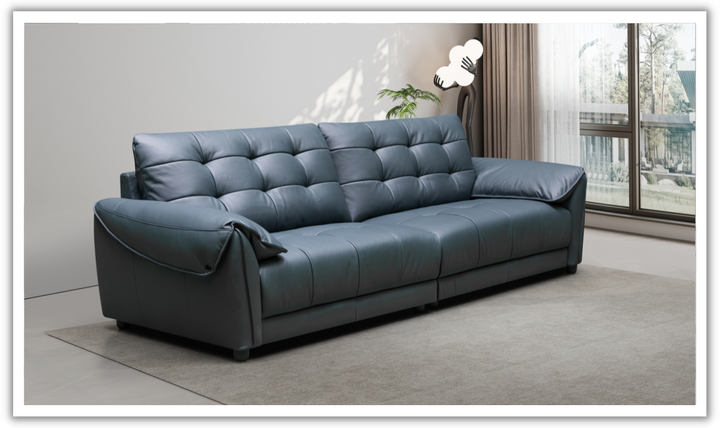 Klaussner Roma 2 Piece Divano Leather Loveseat Sofa in Blue