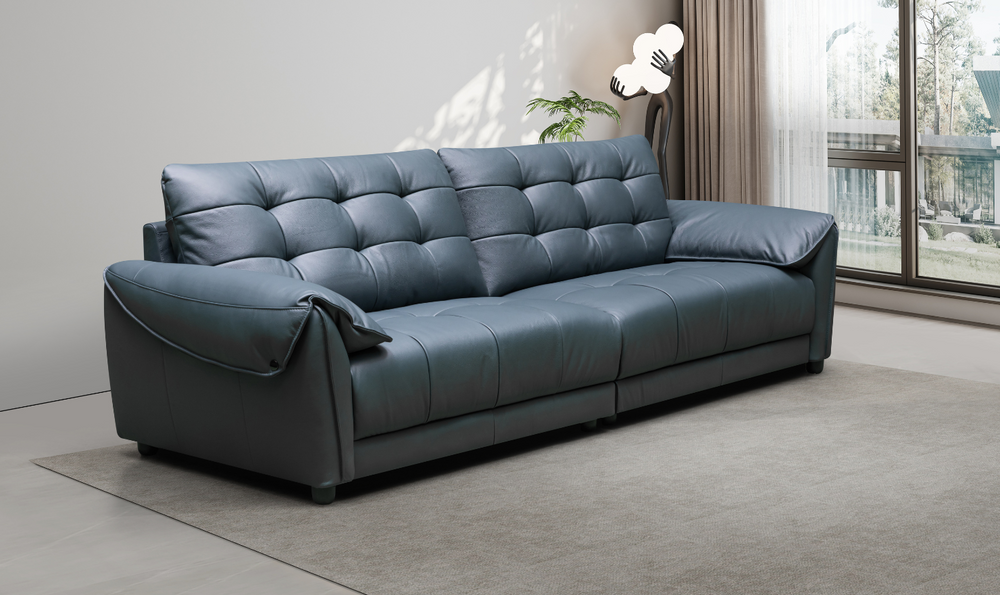 Klaussner Roma 2 Piece Divano Leather Loveseat Sofa in Blue