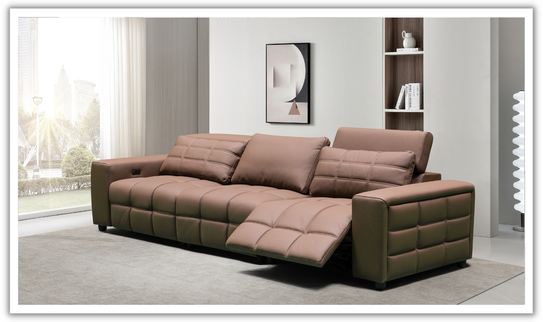 Klaussner Serenity 3 Seater Leather Power Reclining Sofa With Two Power Recliners in Brown