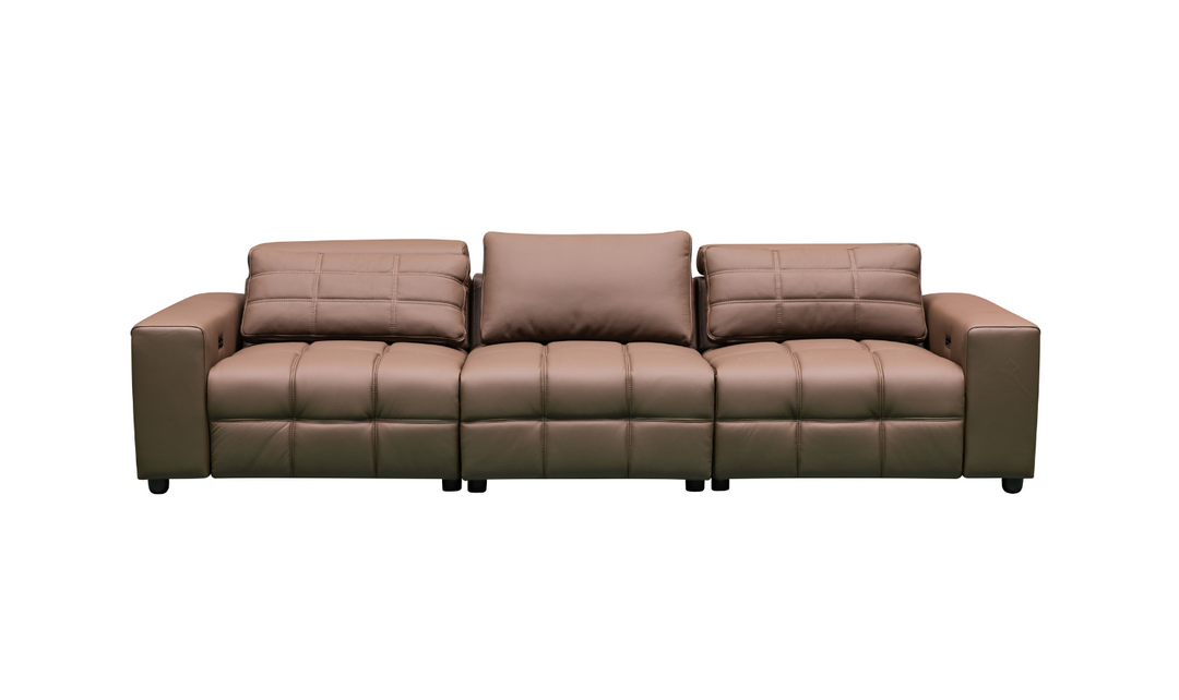 Klaussner Serenity 3 Seater Leather Power Reclining Sofa With Two Power Recliners in Brown