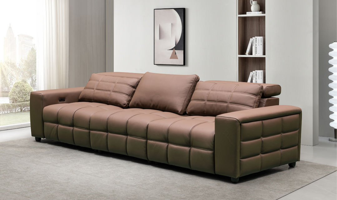 Klaussner Serenity 3 Seater Leather Power Reclining Sofa With Two Power Recliners in Brown