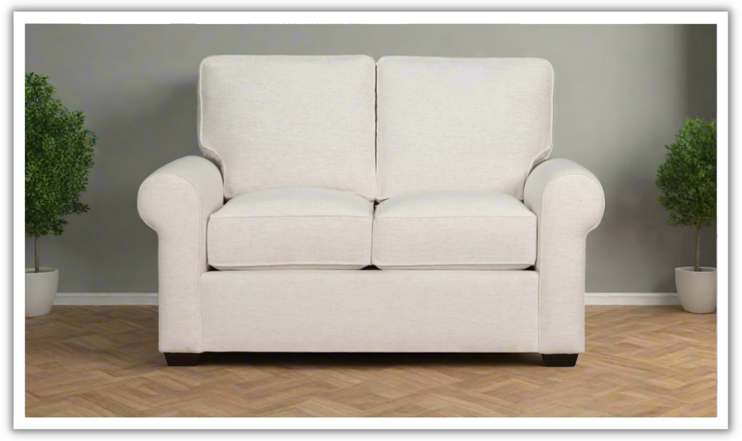 Klaussner Kate Modern Fabric White Loveseat with Track Arms