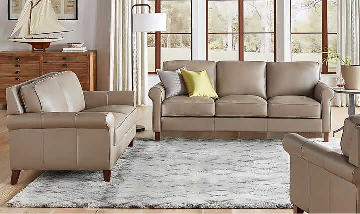 Laguna Leather Living Room Set With Rolled Arms