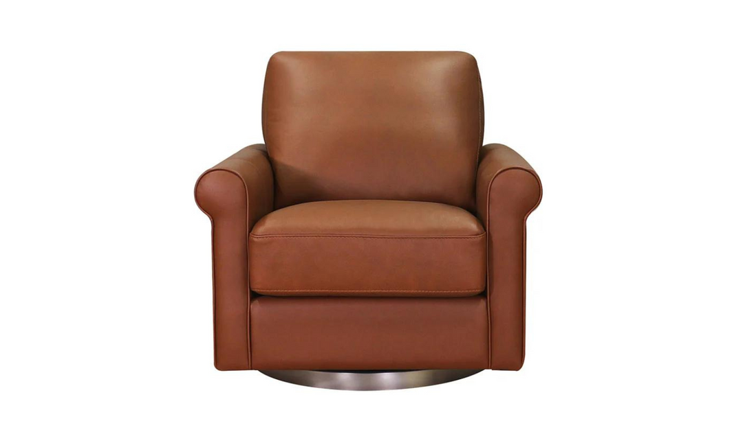 Laguna Swivel Leather Chair with Rolled Arms